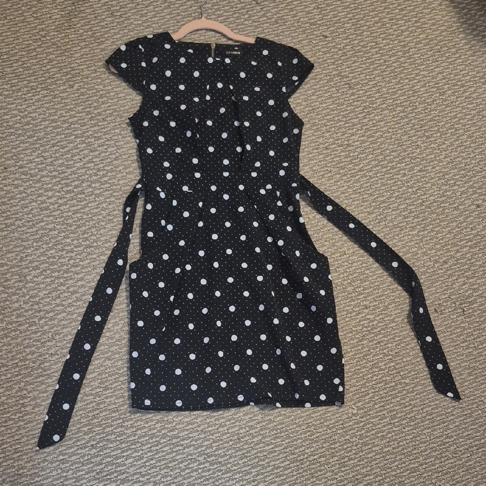 QED London Black Dress with White Polka Dots